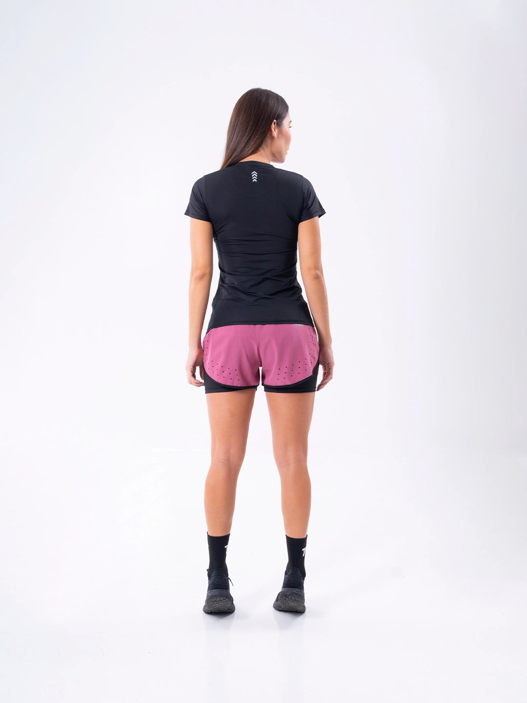 Short mora en leche oscuro tiro alto vista posterior TENFIT