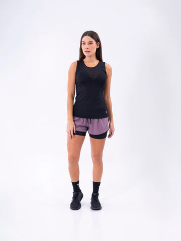 Short deportivo uva metalizado tiro alto mujer TENFIT - vista frontal