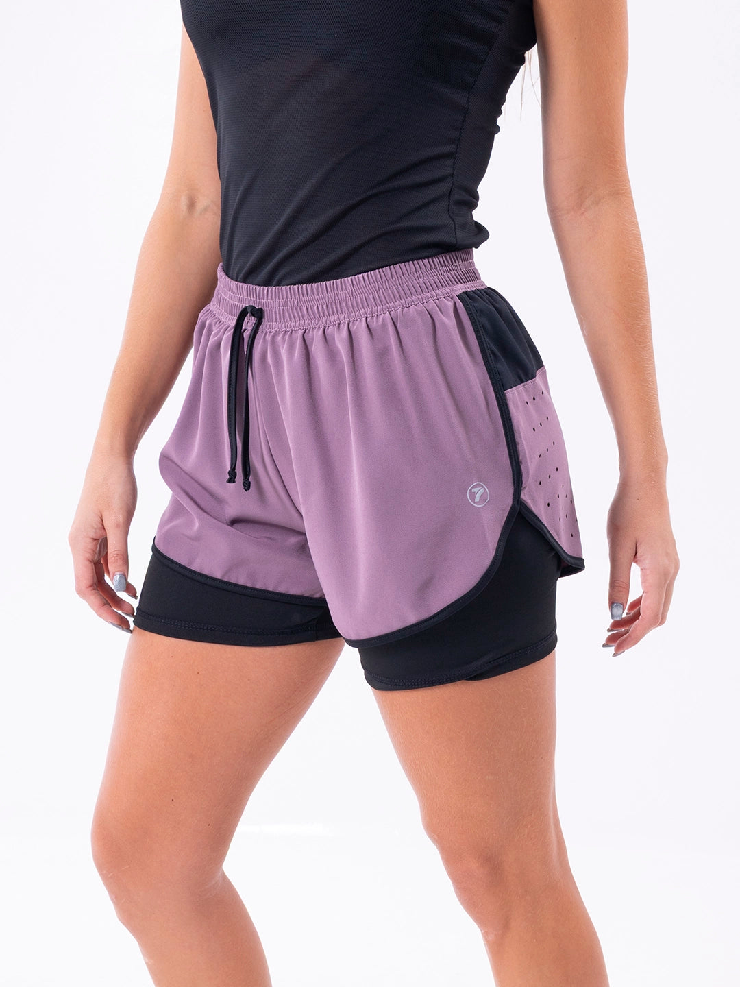Short deportivo uva metalizado perfil lateral mujer TENFIT