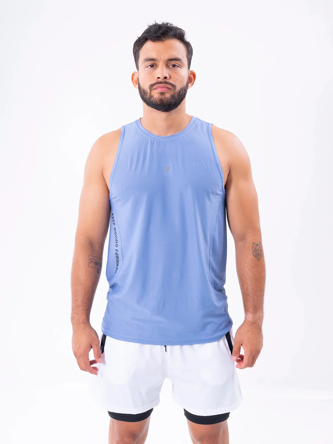 Camisilla Running Hortensia Claro hombre frente - TENFIT Colombia