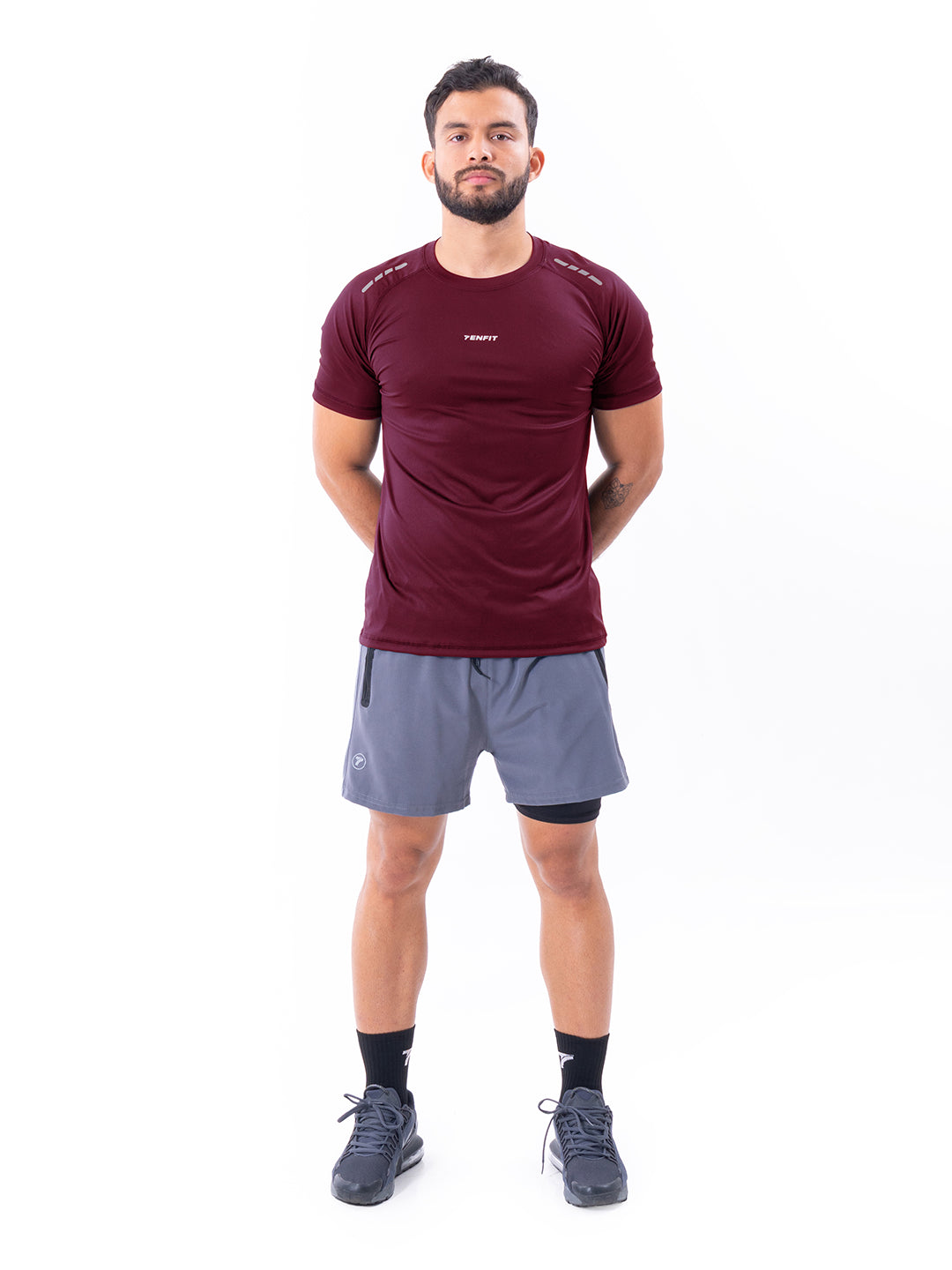 Camiseta vinotinto hombre secado rápido filtro UV 30 - TENFIT gym
