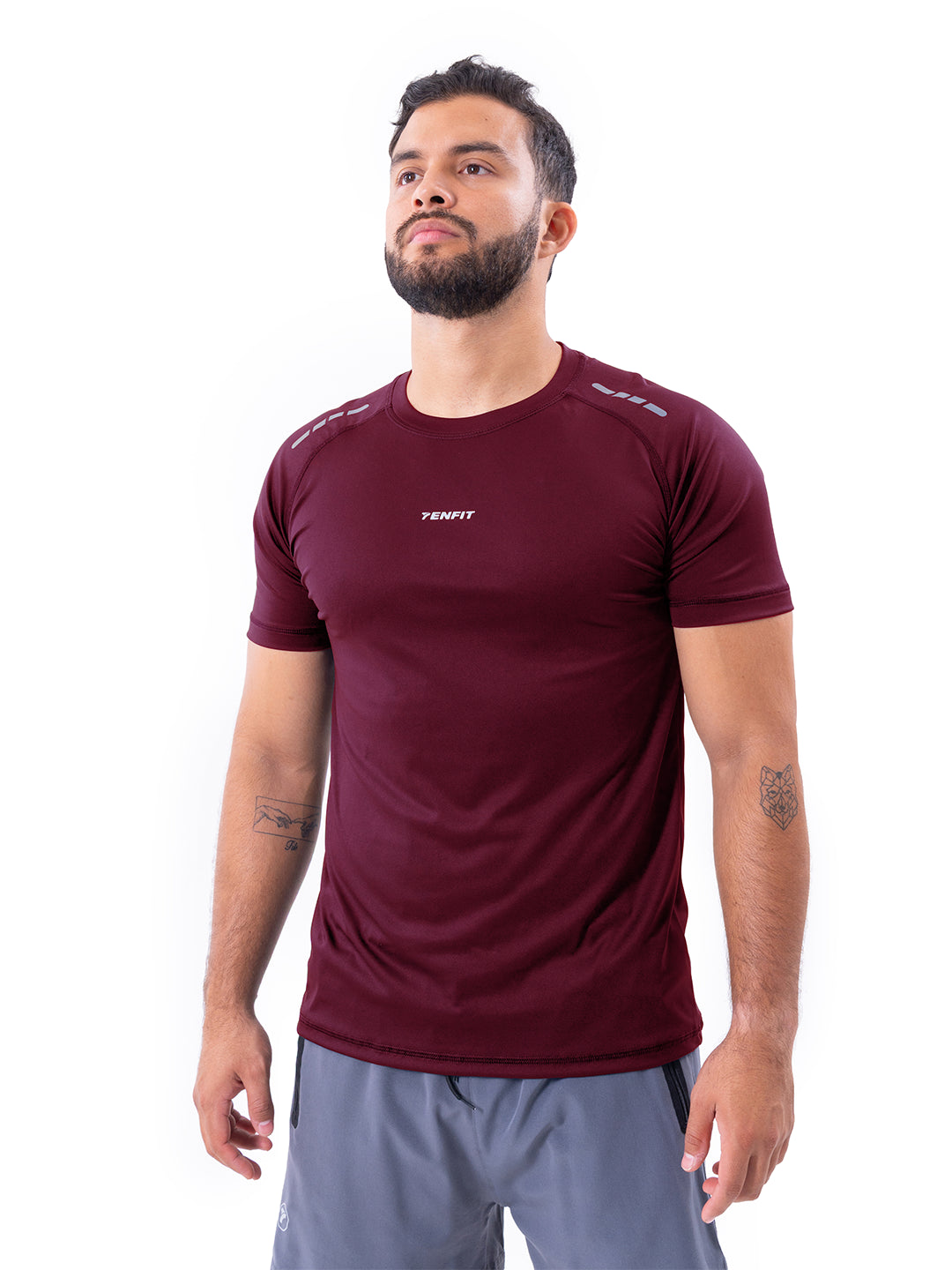 Camiseta deportiva vinotinto oscuro regular fit hombre TENFIT - vista frontal