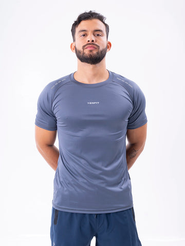Camiseta deportiva gris oscuro regular fit hombre TENFIT - vista frontal
