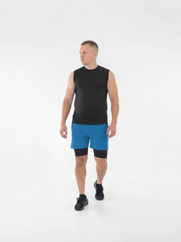 Pantaloneta Track Azul Petróleo Plus Size TENFIT - vista frontal