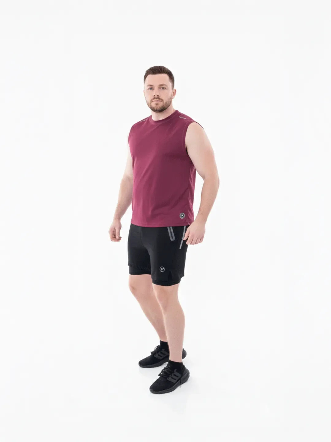Pantaloneta Track Negra Plus Size TENFIT - vista frontal
