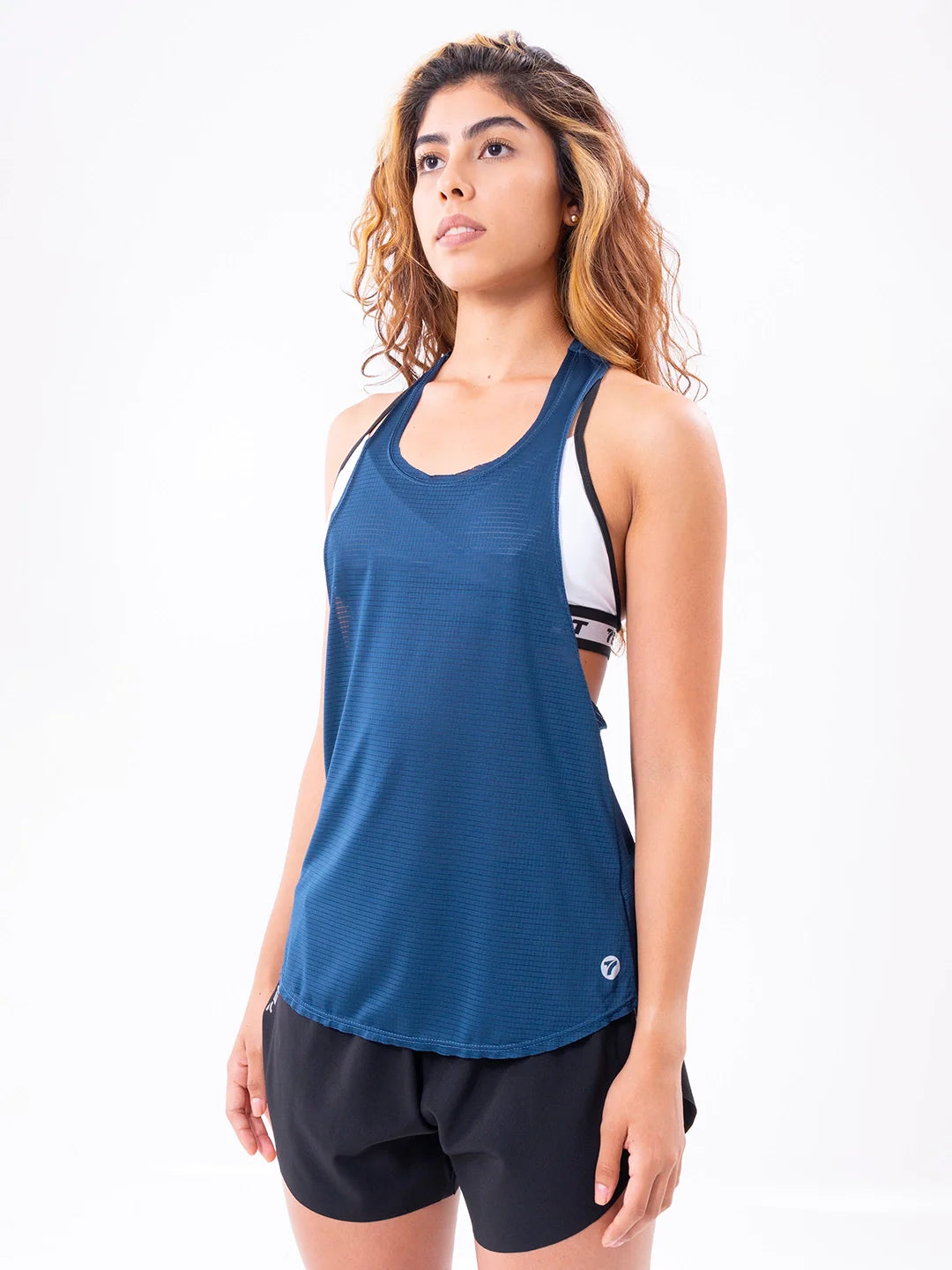 Esqueleto azul petróleo sin mangas lado mujer TENFIT Air Run