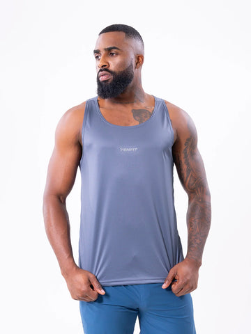 Camisilla deportiva gris oscuro sin mangas hombre gym TENFIT