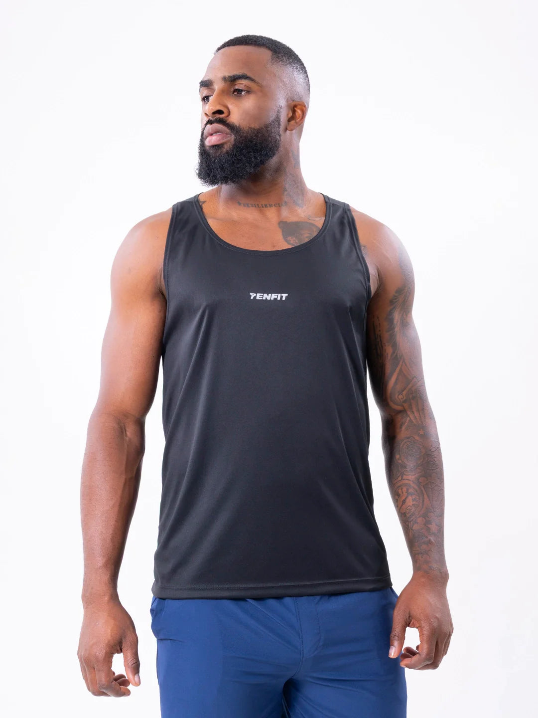 Camisilla deportiva negra sin mangas hombre gym TENFIT