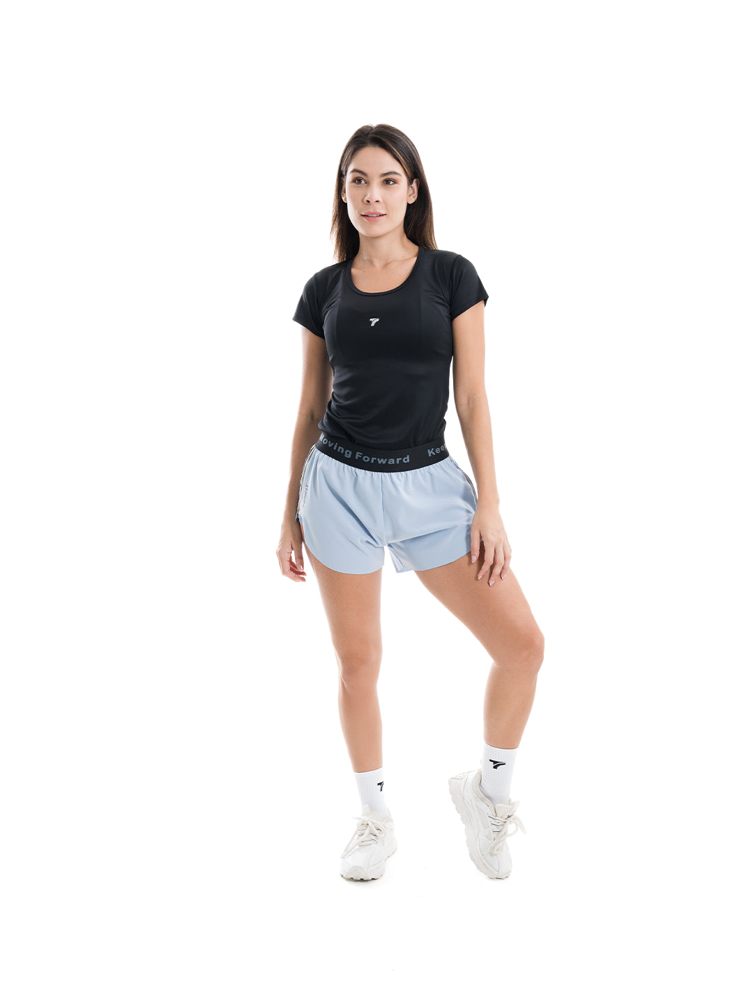 Short azul celeste deportivo mujer frente - TENFIT Power Run