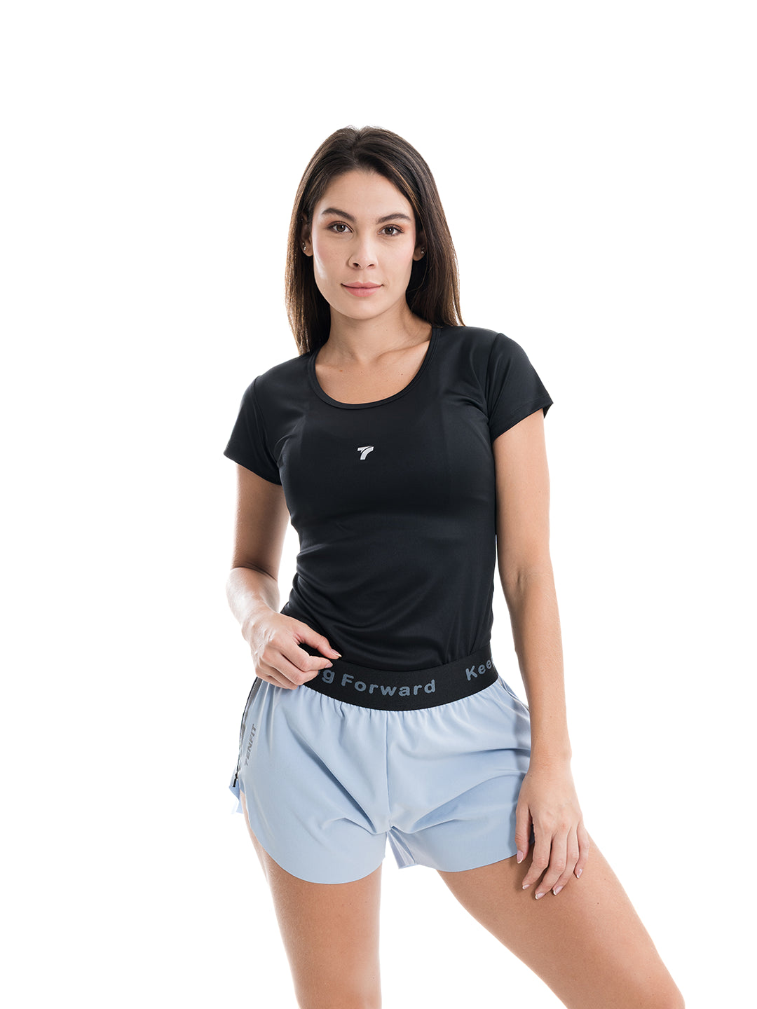 Short gym mujer azul celeste ajuste seguro - TENFIT Colombia