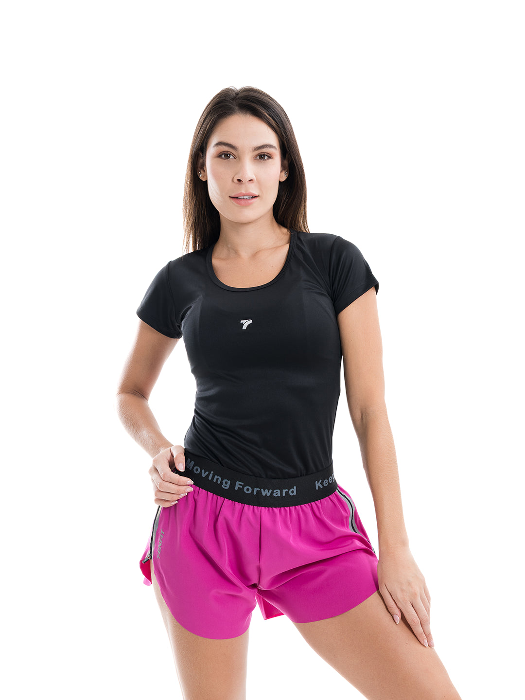 Short magenta luminoso mujer deportivo frente - TENFIT Power Run