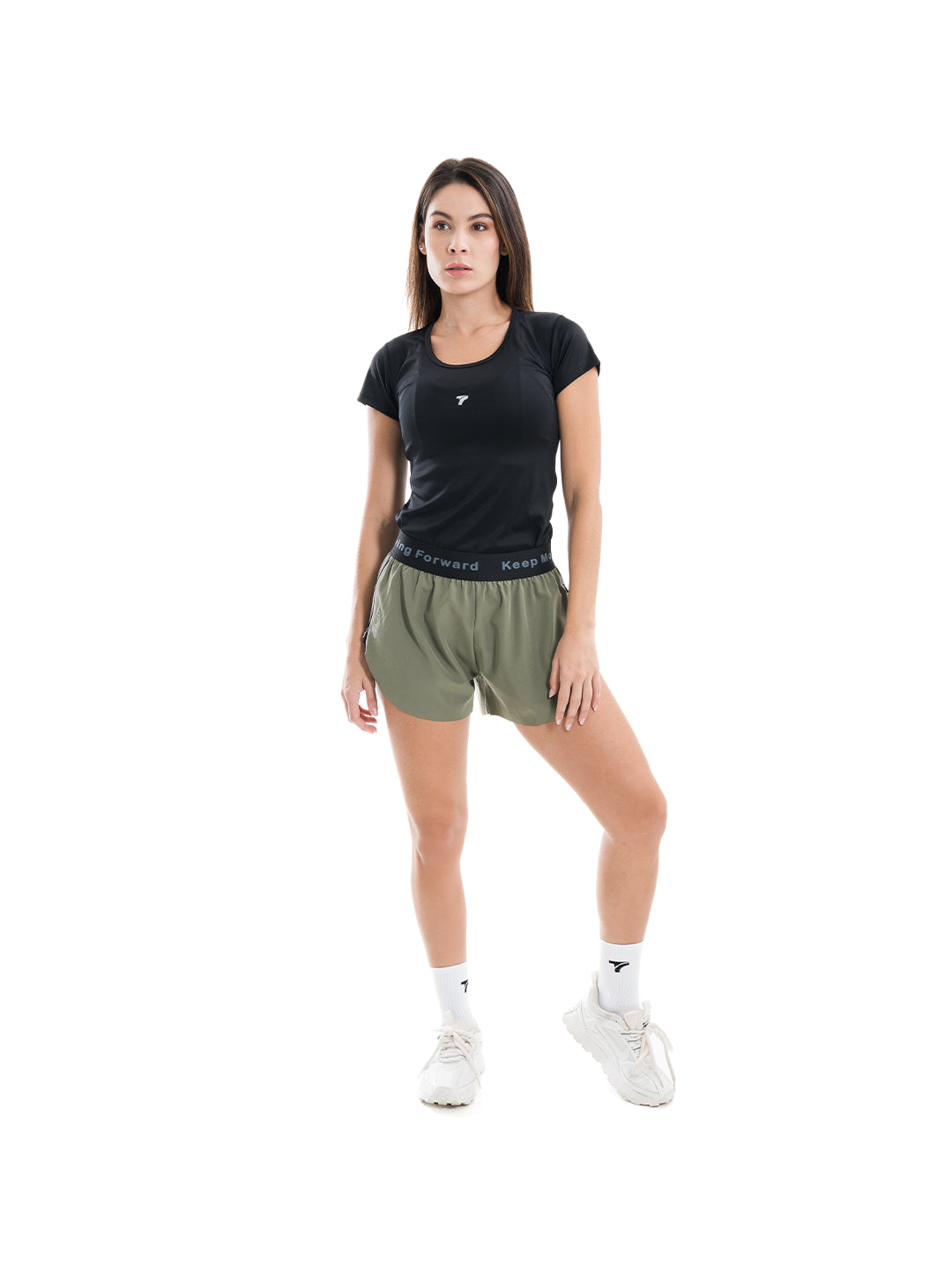 Short verde oliva deportivo mujer vista frontal - TENFIT Colombia