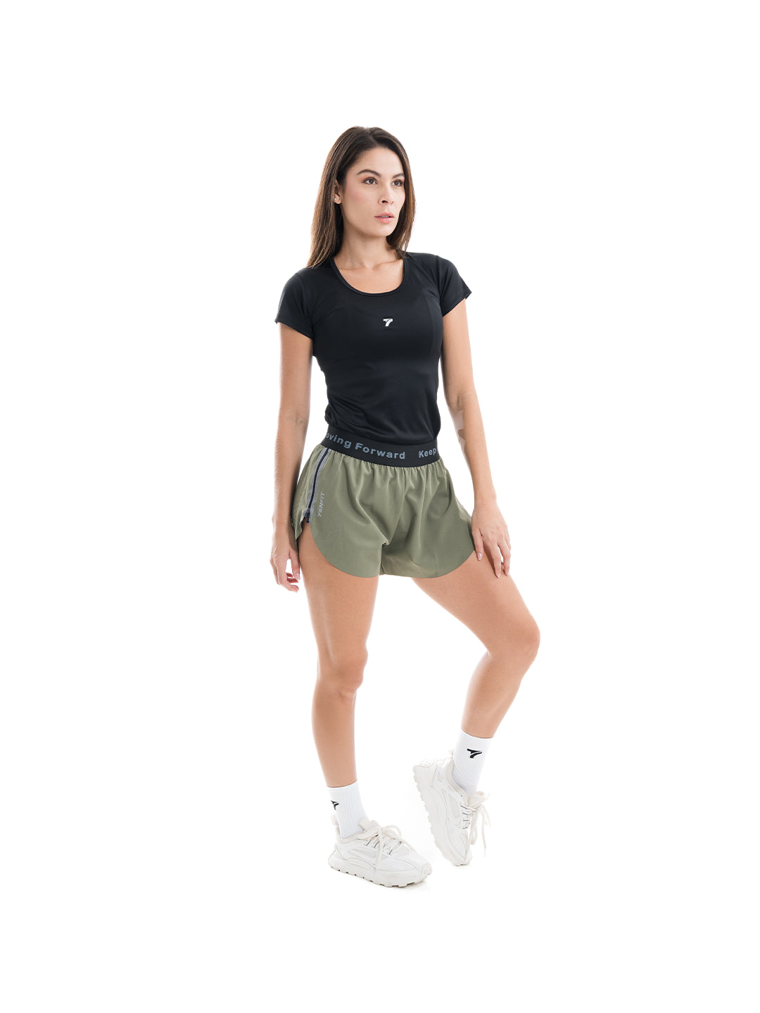 Short gym mujer verde oliva elástico - TENFIT Colombia