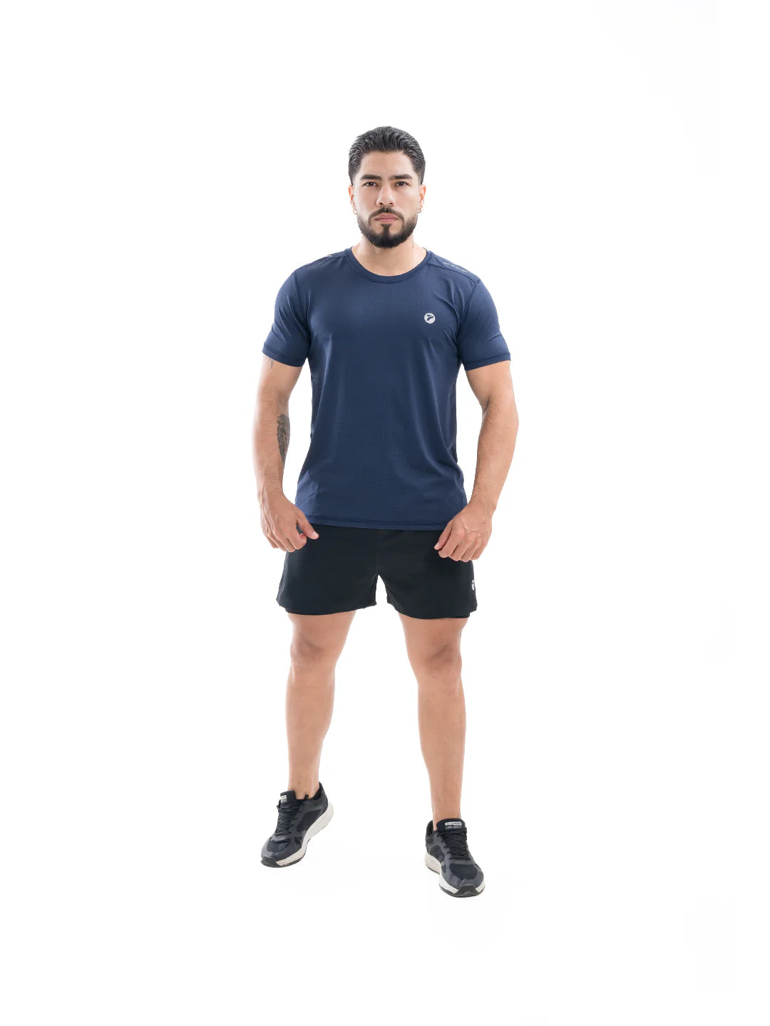 Camiseta running azul turquí hombre TENFIT frente perfil