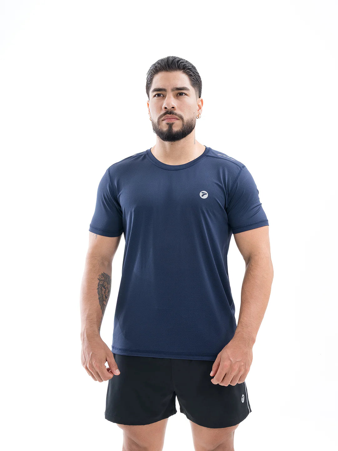 Camiseta running azul turquí hombre TENFIT frente perfil