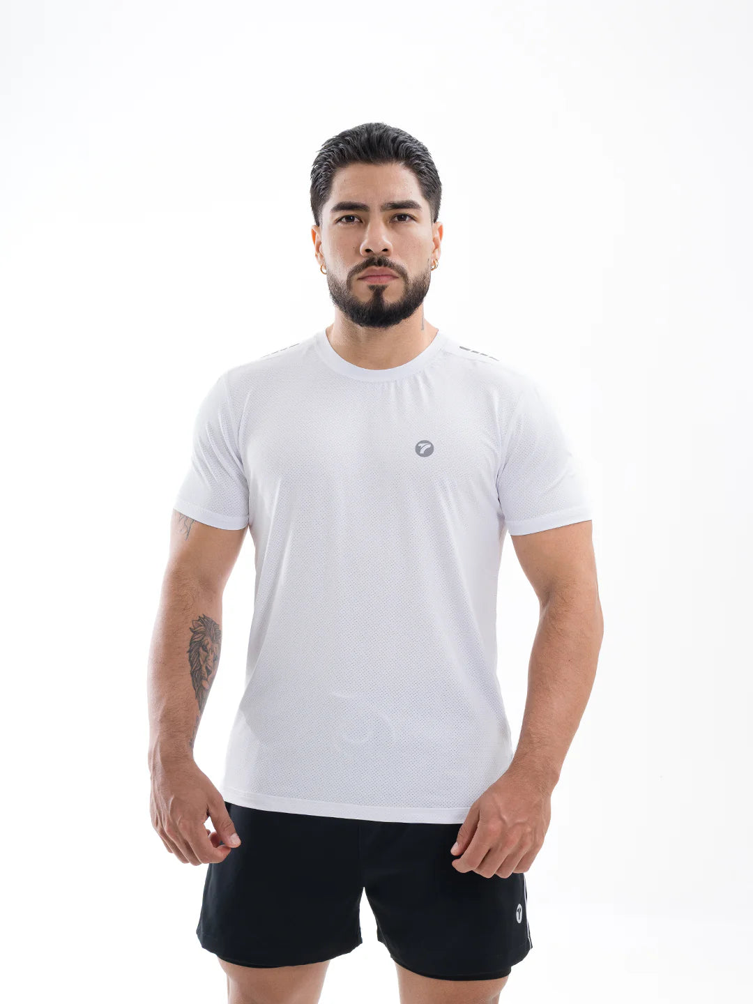 Camiseta running blanca hombre TENFIT frente perfil