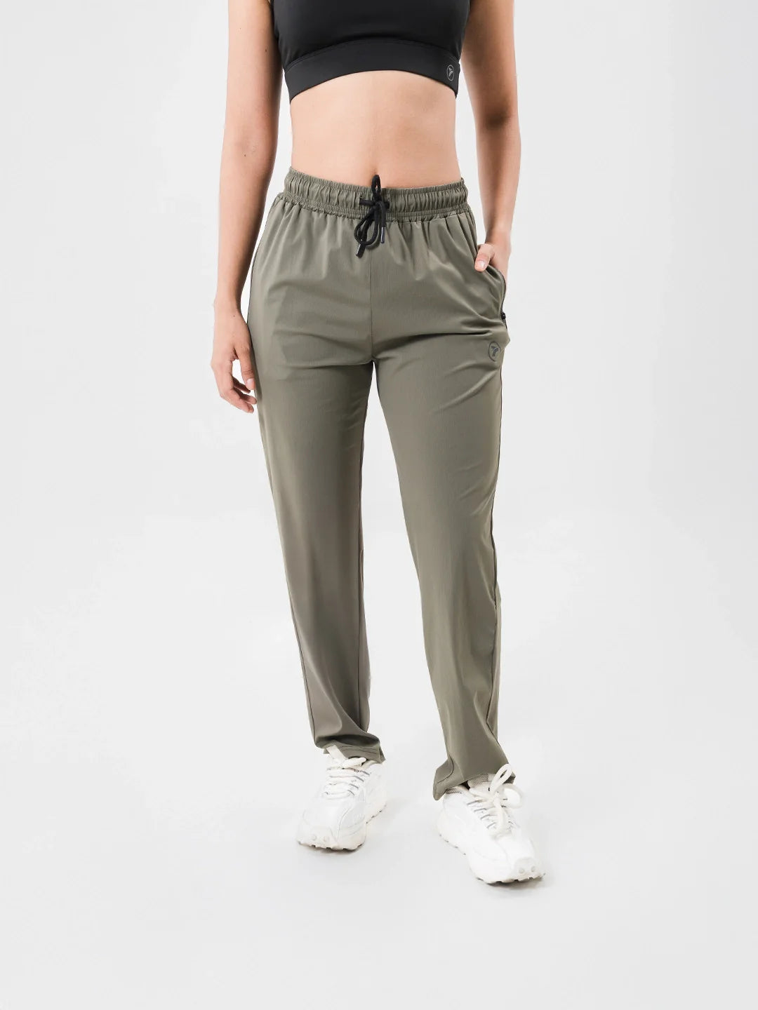 Sudadera deportiva verde militar mujer frente - TENFIT