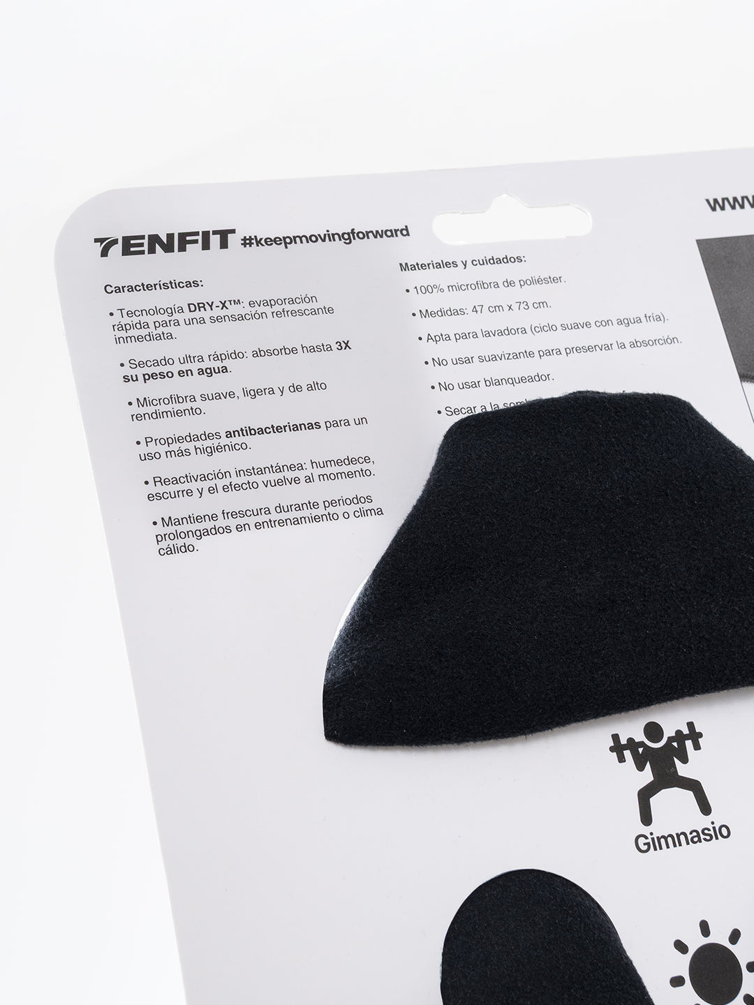 Toalla microfibra compacta negra TENFIT accesorio deportivo Colombia