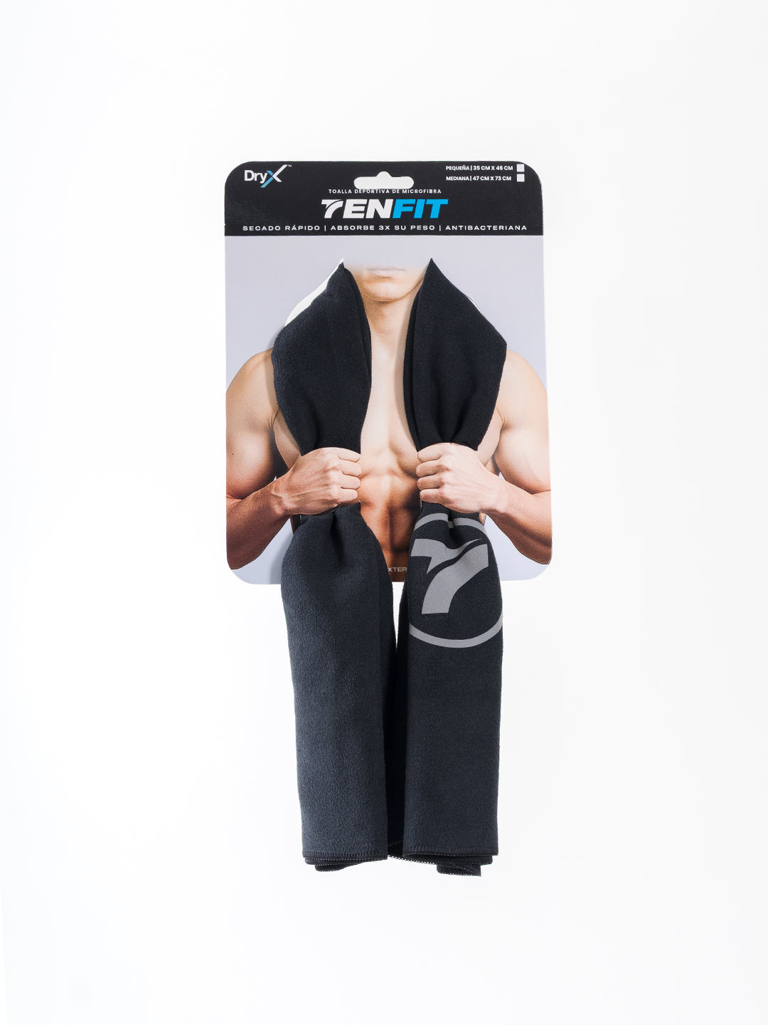 Toalla deportiva microfibra negra TENFIT Aerotowel empaque mediana