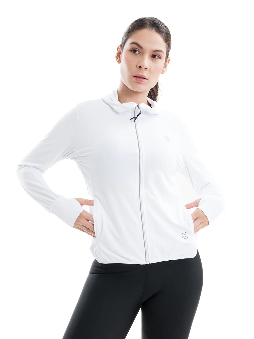 Chaqueta deportiva mujer blanca Luxactive TENFIT vista frontal