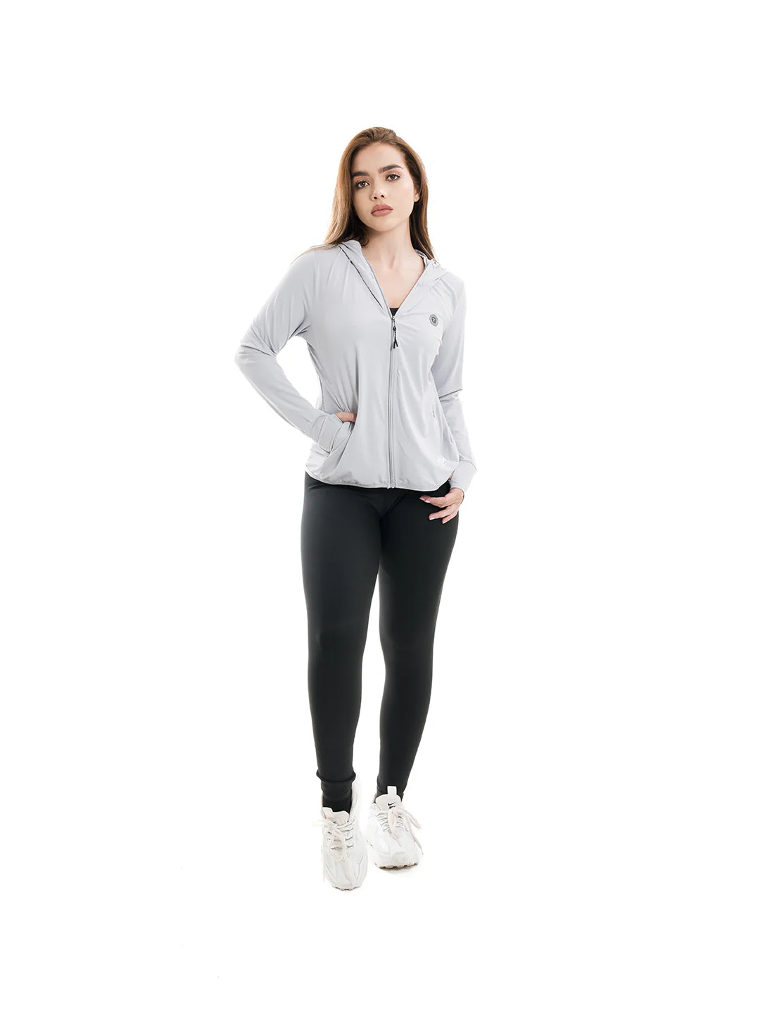 Chaqueta deportiva mujer gris claro Luxactive TENFIT vista frontal