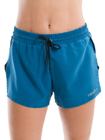 Short deportivo azul petróleo mujer TENFIT Fly Run - vista frontal