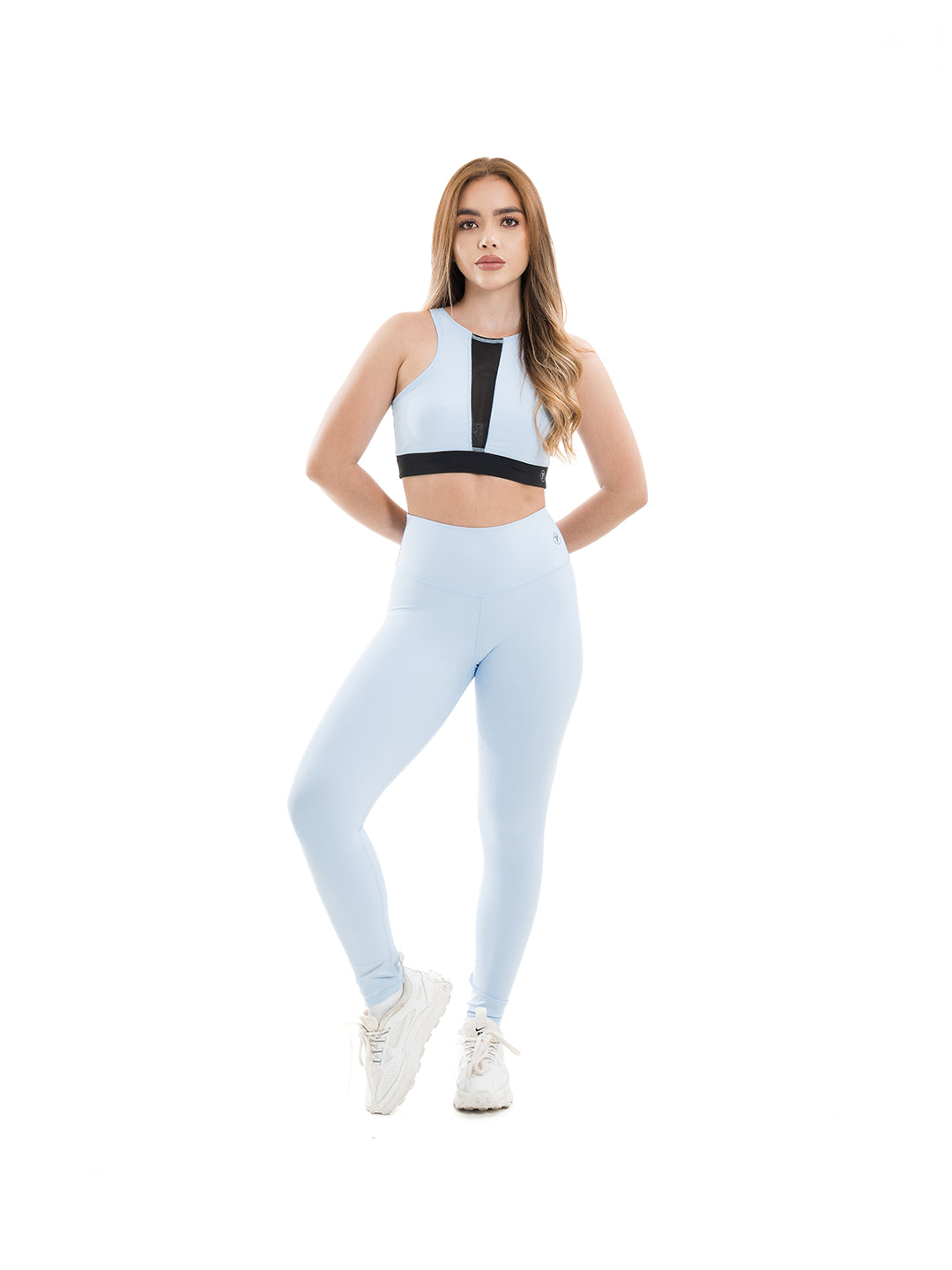 Conjunto gym azul celeste mujer licra nylon Colombia TENFIT