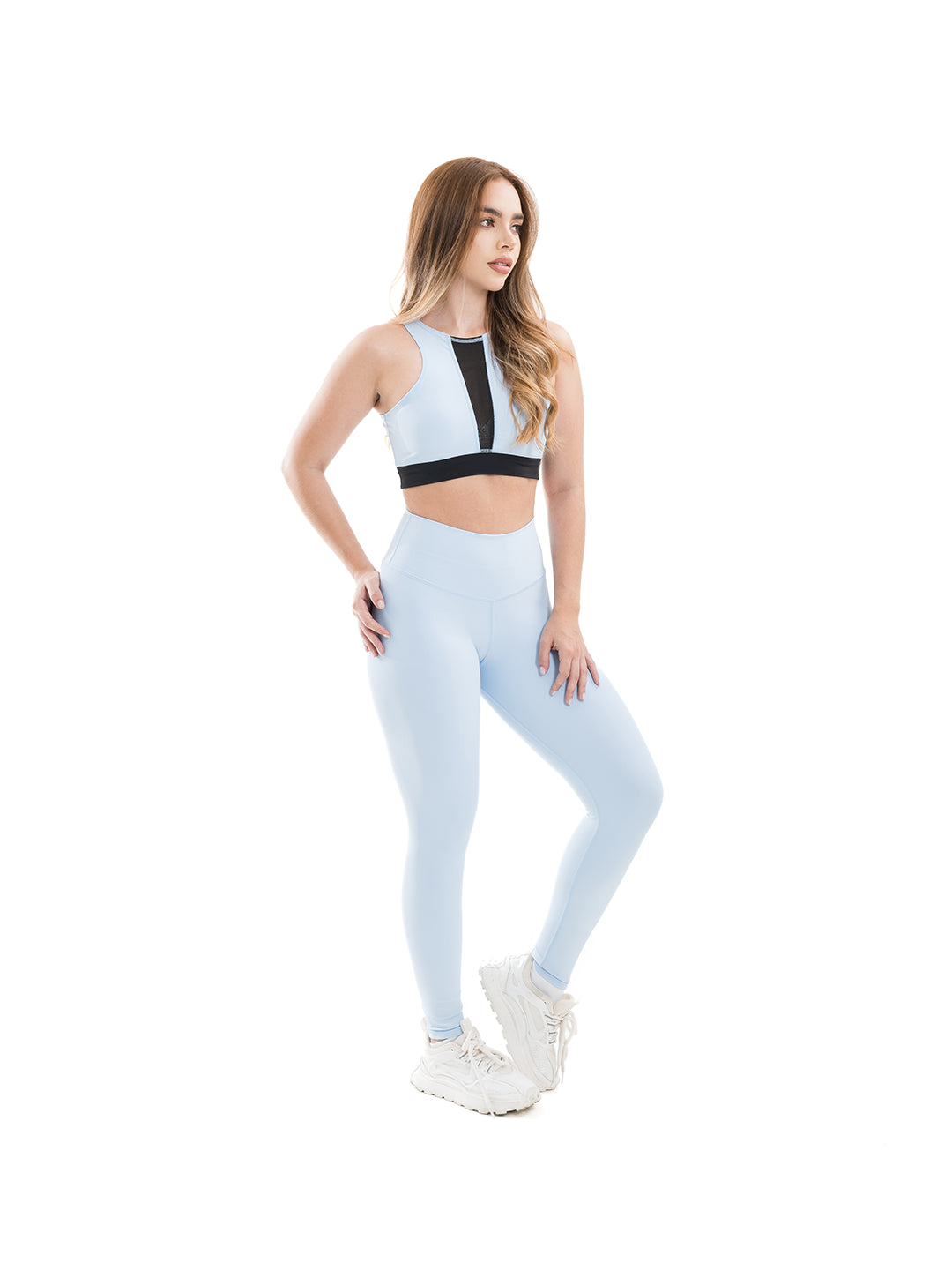 Conjunto deportivo azul celeste mujer tejido 4 vías TENFIT lateral