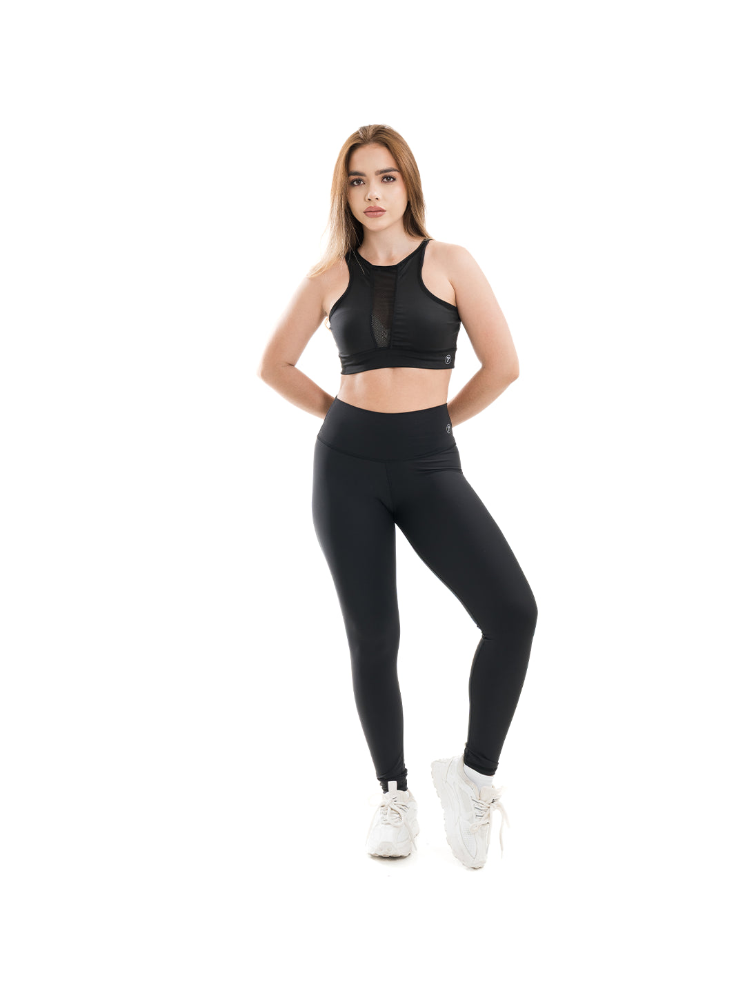 Conjunto gym negro mujer licra nylon Colombia TENFIT