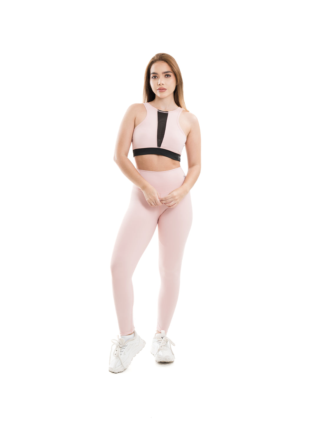 Conjunto gym rosa claro mujer licra nylon Colombia TENFIT