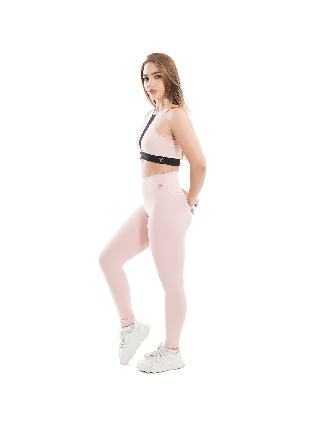 Conjunto deportivo rosa mujer tejido 4 vías tiro alto TENFIT lateral