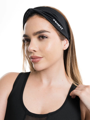 Banda deportiva negra mujer Flexband TENFIT con resorte antideslizante