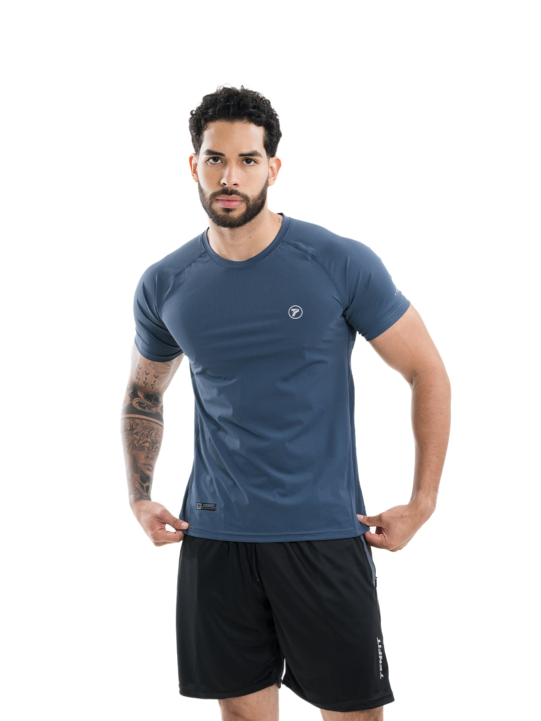 Camiseta deportiva azul índigo hombre TENFIT Drycore - vista frontal