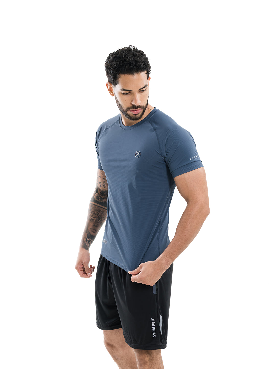 Camiseta fitness azul hombre TENFIT - tejido técnico hecho en Colombia