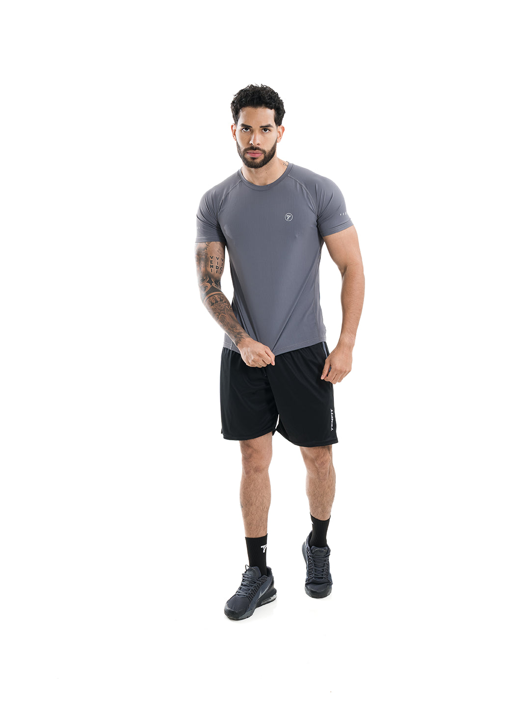 Camiseta gym hombre gris oscuro secado rápido TENFIT