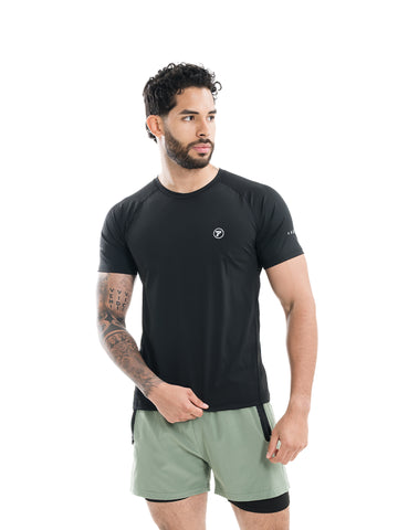 Camiseta deportiva negra hombre TENFIT Drycore - vista frontal