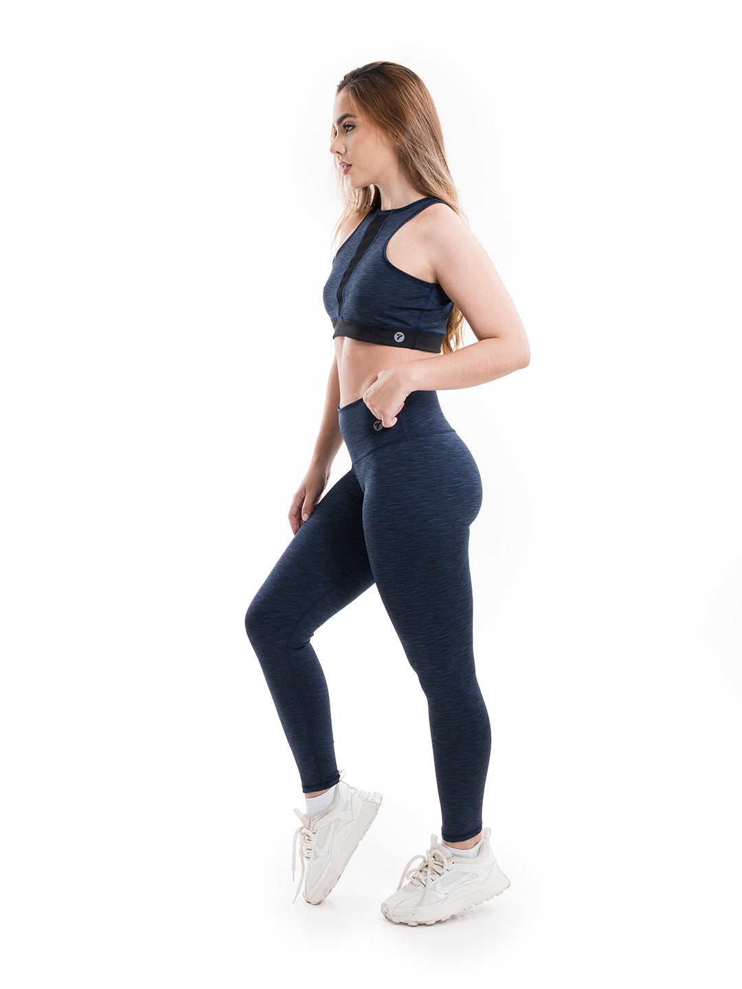 Licra deportiva azul turquí tiro alto gym entrenamiento mujer hecha en Colombia