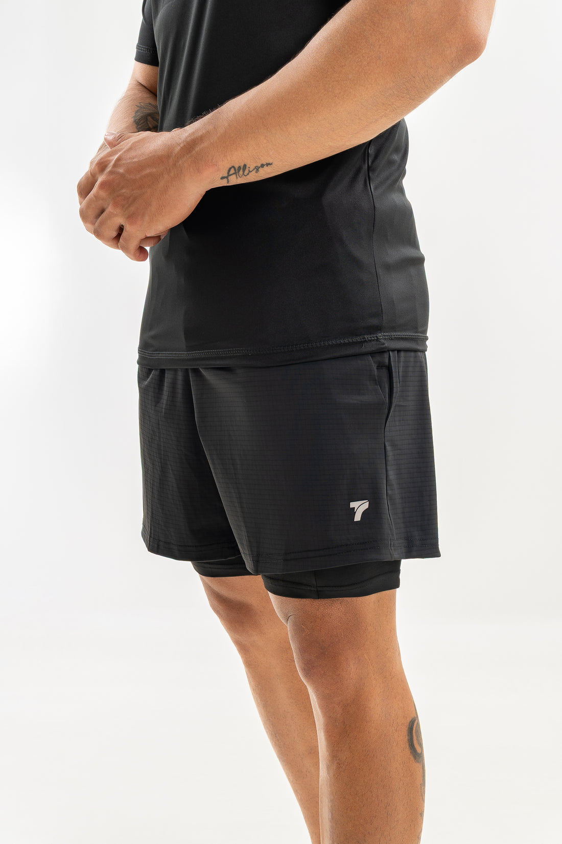 Pantaloneta Deportiva Hombre con Licra Interna Runback- Negro
