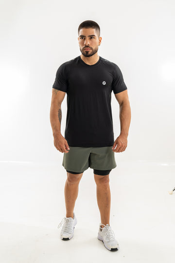 Pantaloneta Deportiva Hombre con Licra Interna Runback- Verde Militar