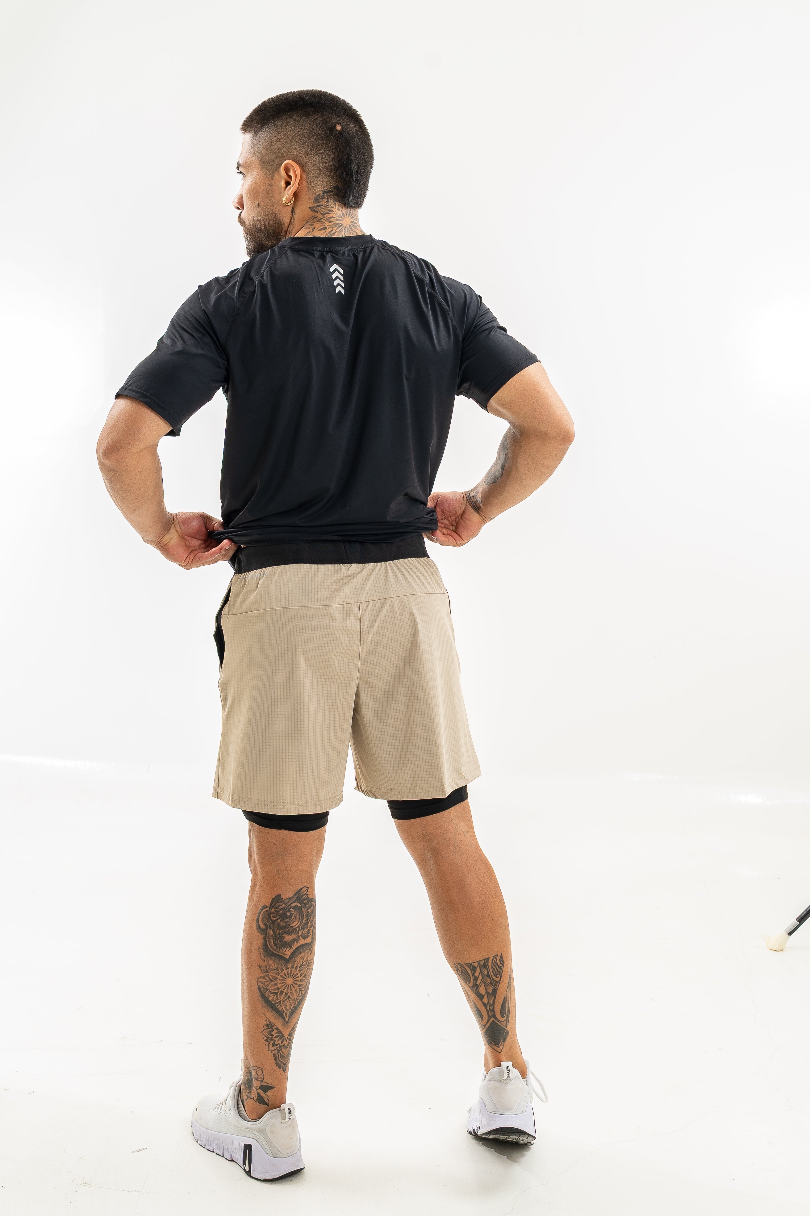 Pantaloneta Deportiva Hombre con Licra Interna Runback- Almendra