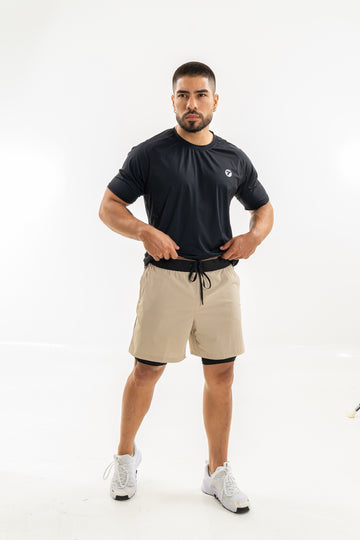 Pantaloneta Deportiva Hombre con Licra Interna Runback- Almendra