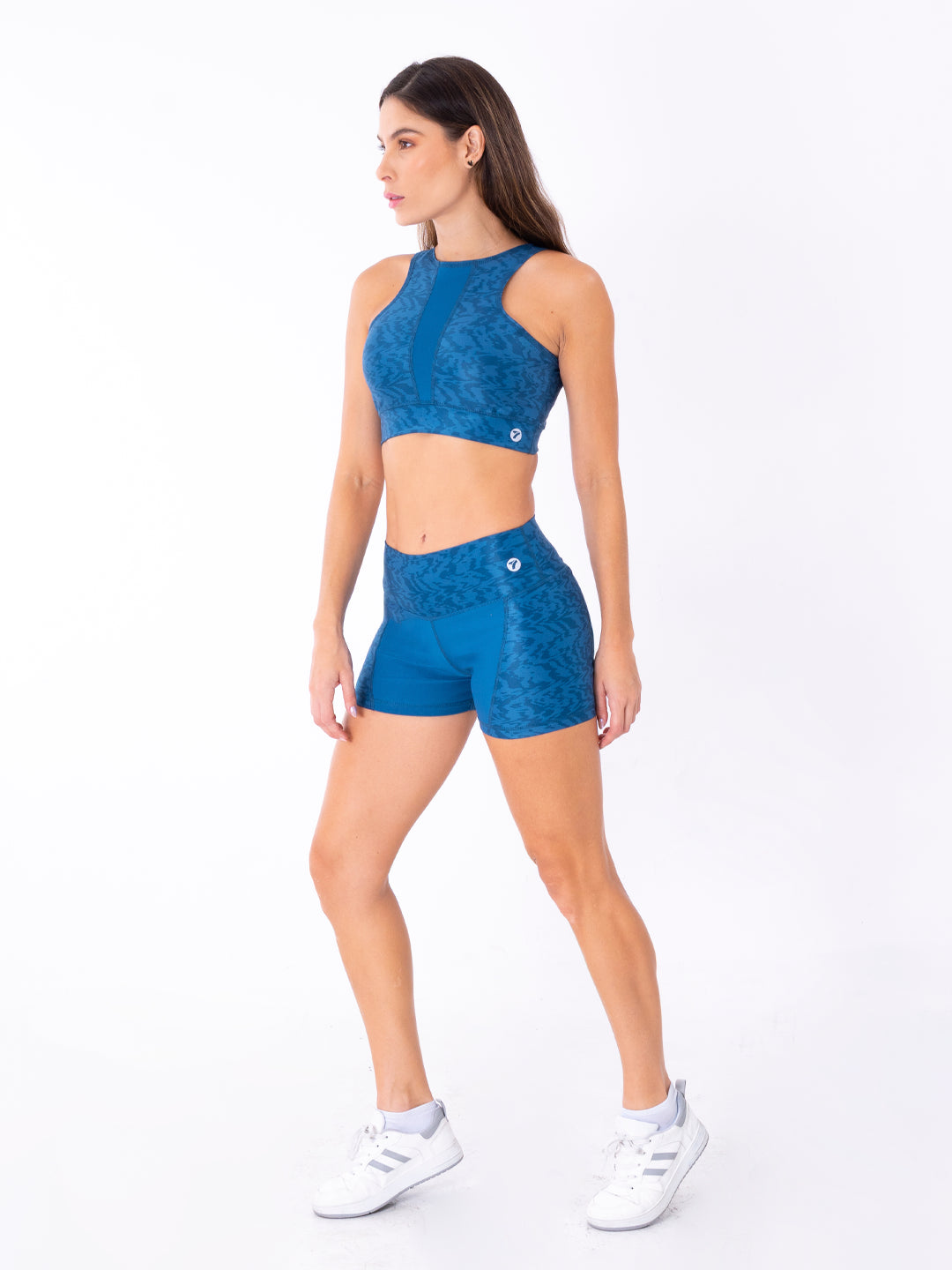 Top deportivo azul petróleo mujer frente sublimado – TENFIT