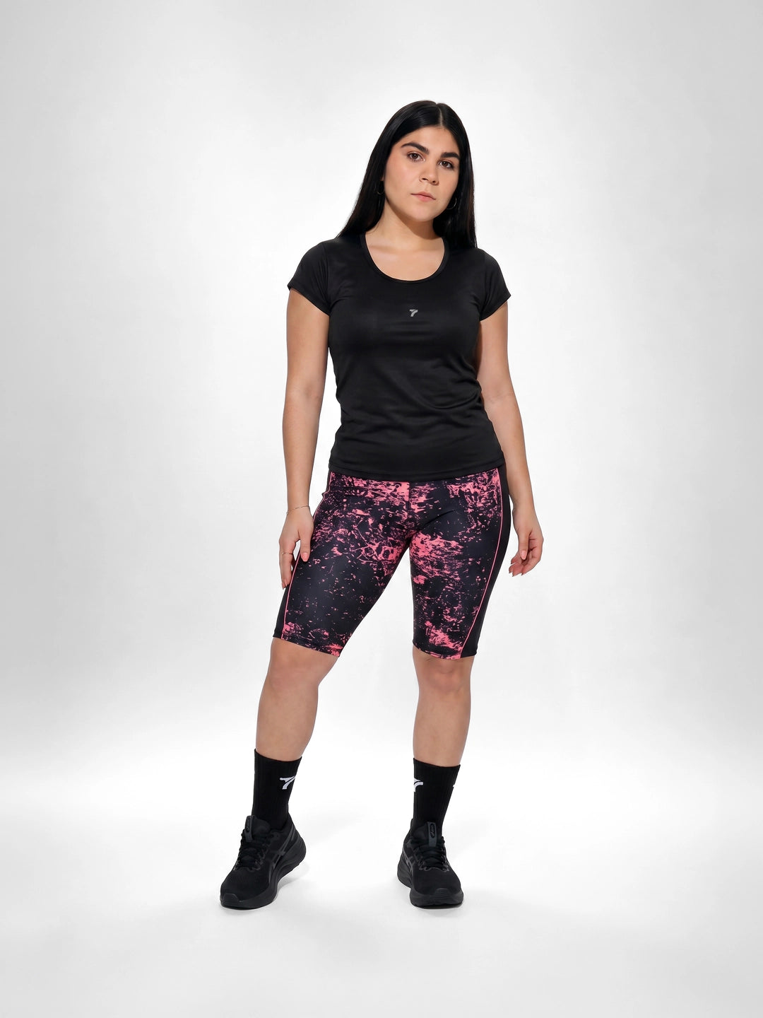 Combo deportivo plus size negro y magenta luminoso sublimado mujer - TENFIT activewear