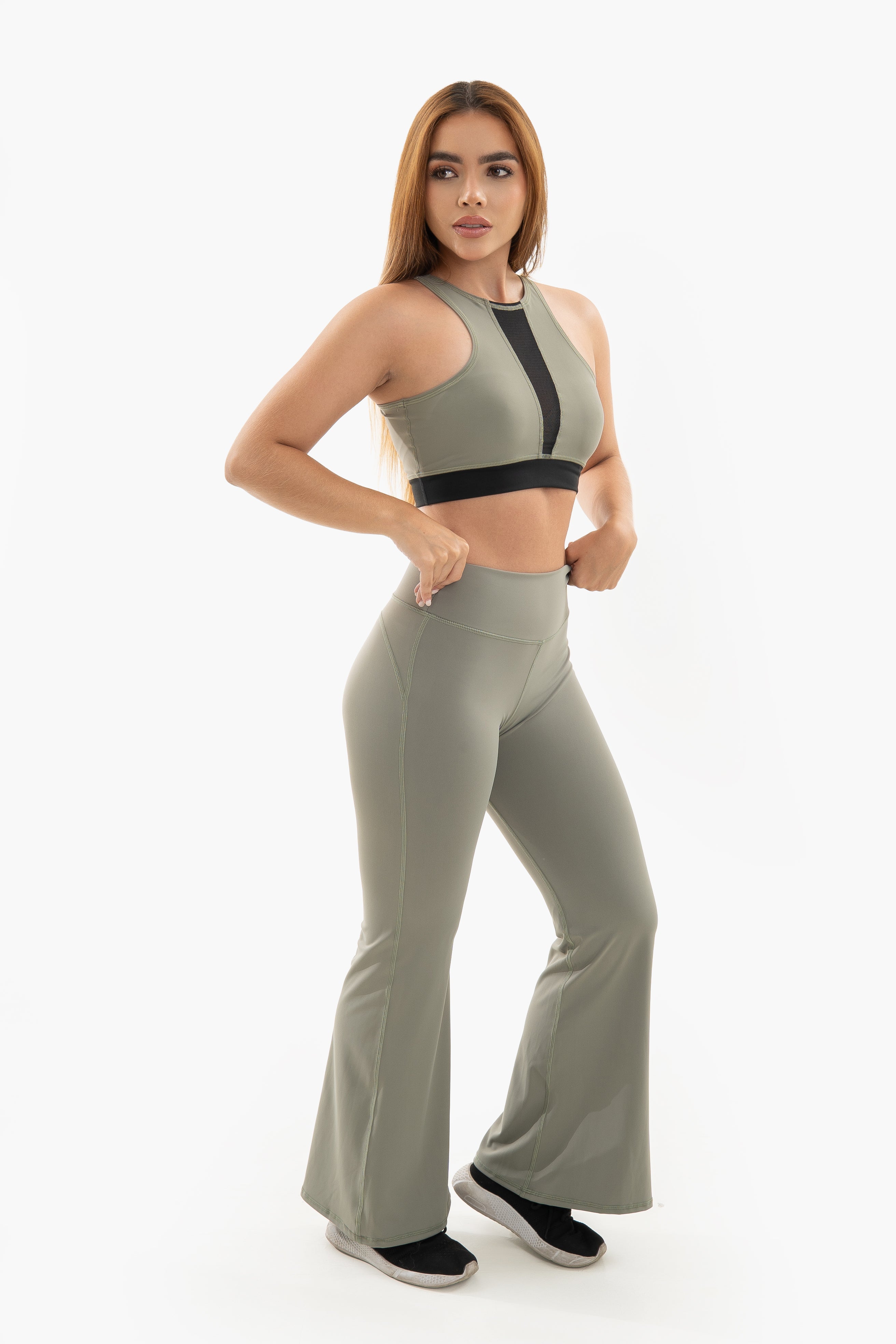Leggins deportivos de Mujer Bota Ancha Control - Verde oliva medio