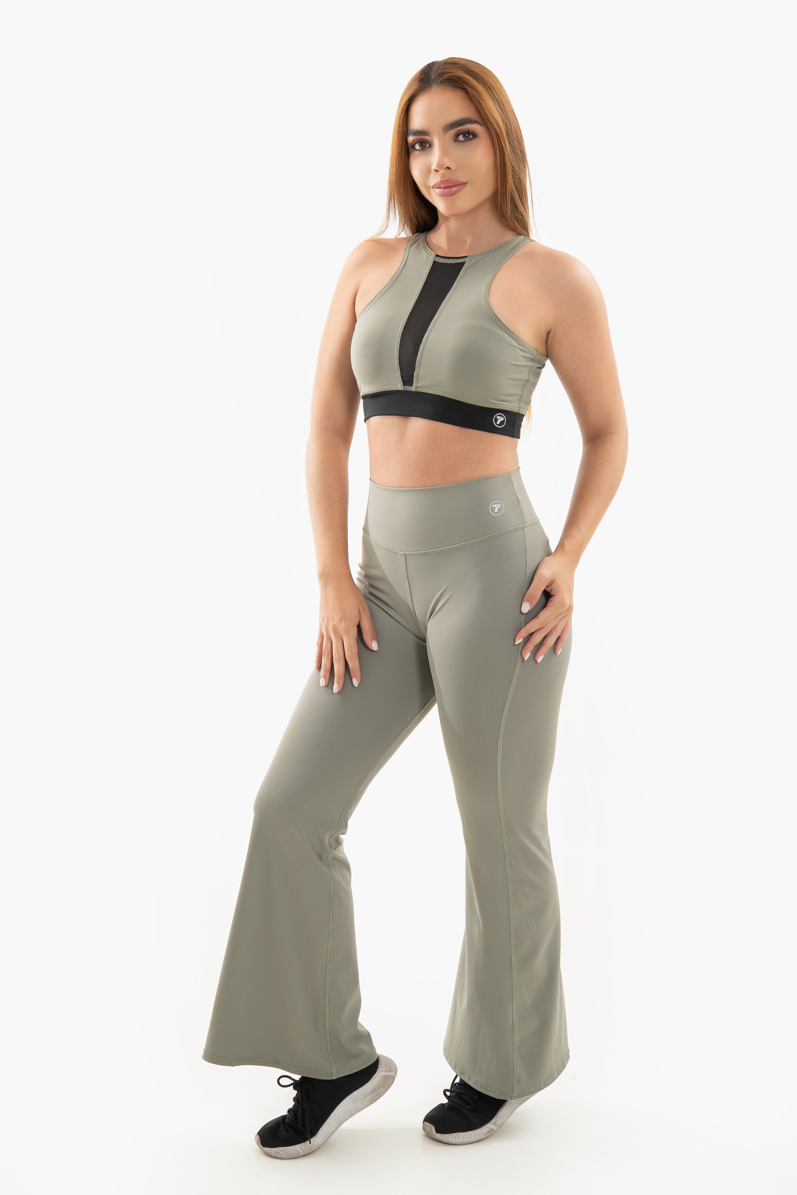 Leggins deportivos de Mujer Bota Ancha Control - Verde oliva medio