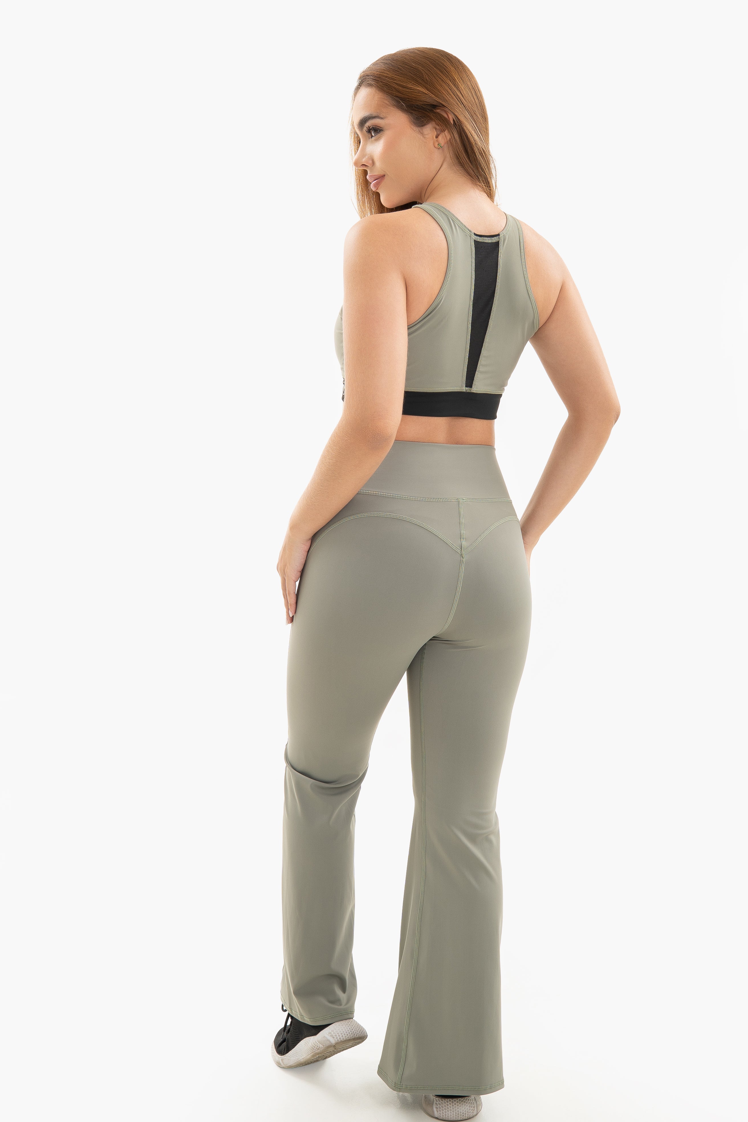 Leggins deportivos de Mujer Bota Ancha Control - Verde oliva medio