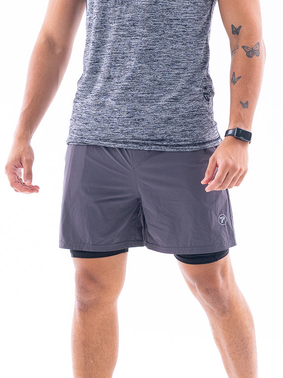 Pantaloneta Deportiva Hombre con Licra Interna NitroFit - Gris Oscuro