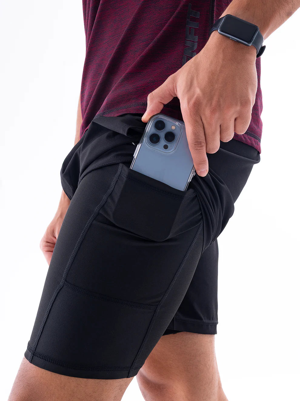 Pantaloneta Deportiva Hombre con Licra Interna NitroFit Plus Size - Negro