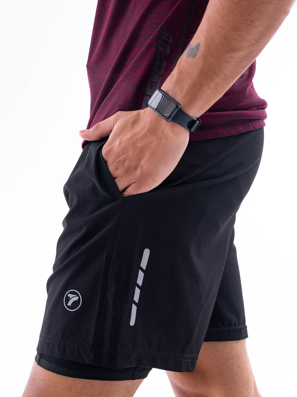 Pantaloneta Deportiva Hombre con Licra Interna NitroFit Plus Size - Negro