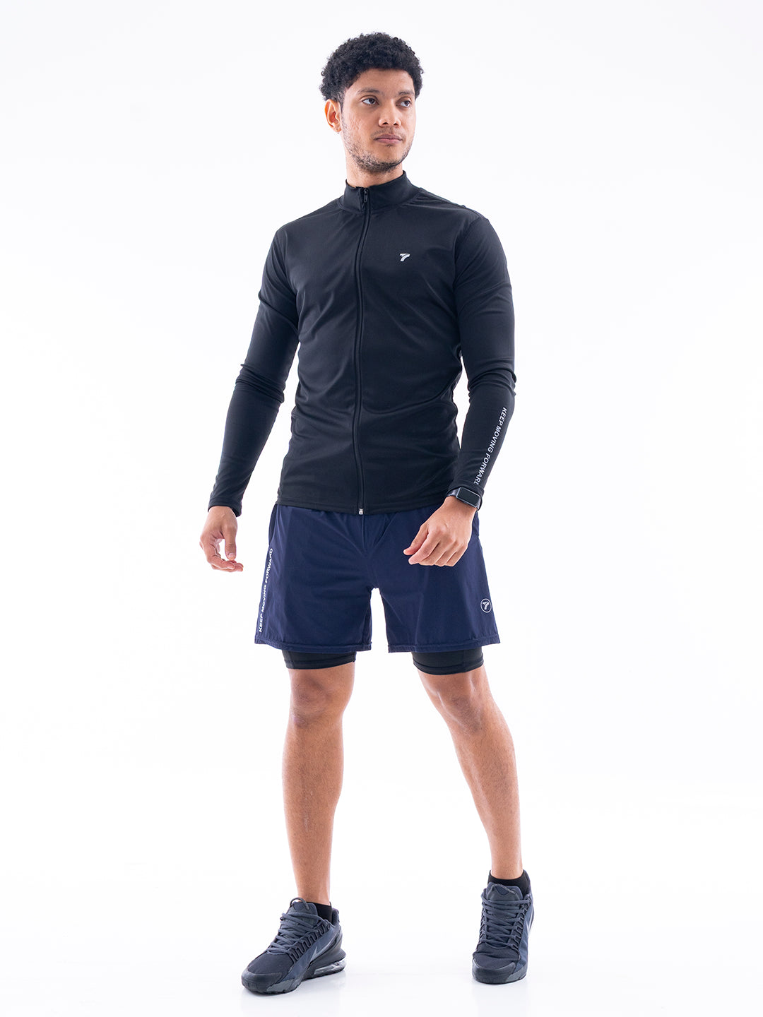 Pantaloneta azul turquí licra interna TENFIT vista frontal